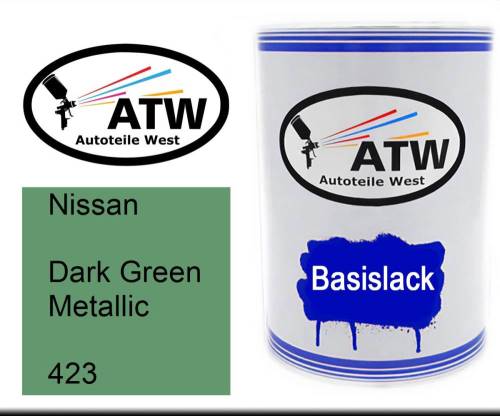 Nissan, Dark Green Metallic, 423: 500ml Lackdose, von ATW Autoteile West.